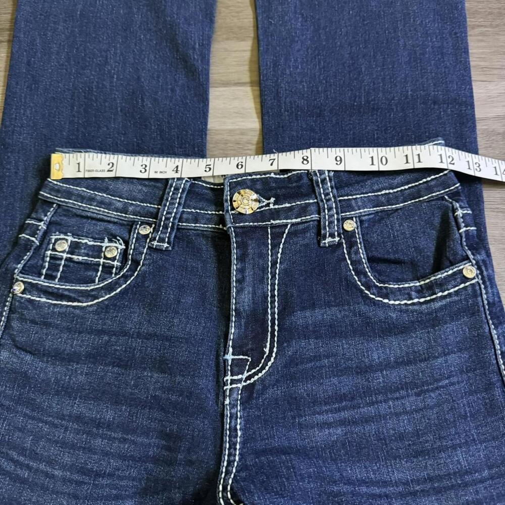 ੈ✩‧₊˚y2k style dark wash embroidered rhinestone pocket midrise bootcut jeans - Picture 4 of 7